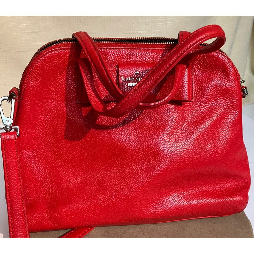 Kate Spade Satchel Women Medium Red Excellent Bow Pebbled Leather Crossbody
